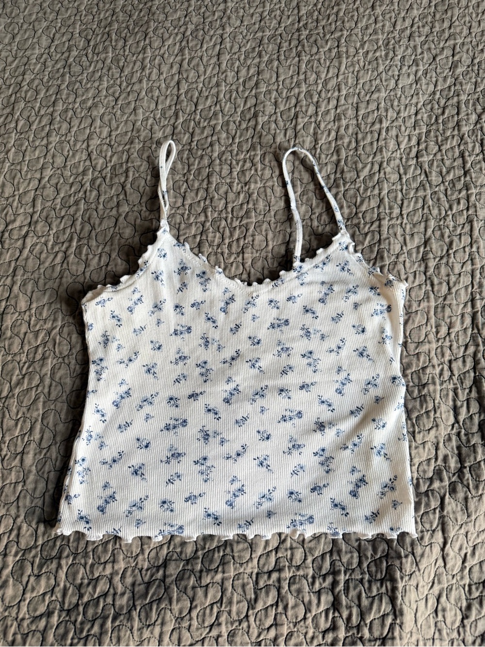 Hollister White Ribbed Cami with Blue Floral Print